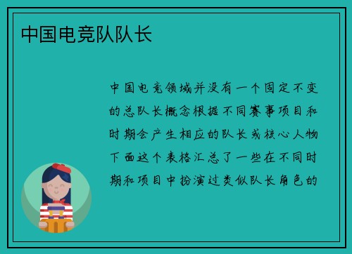 中国电竞队队长